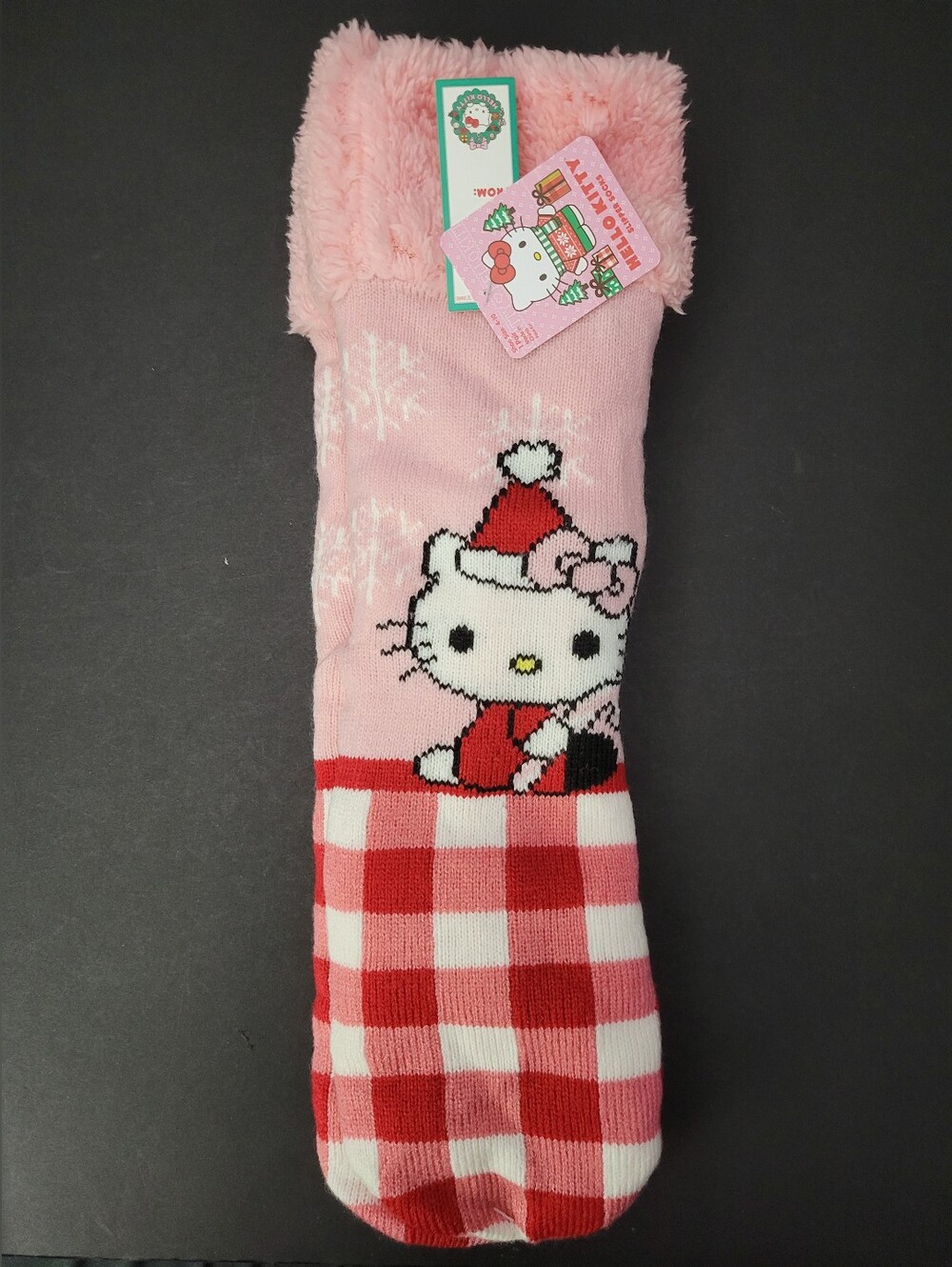 Hello Kitty Pink & Red Plush Holiday Slipper Socks